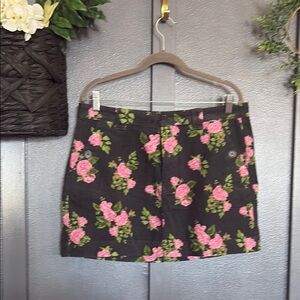 Corduroy Floral Skirt with Pink Roses